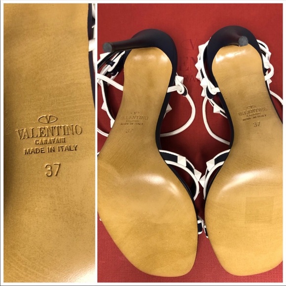 VALENTINO Rockstud Strappy Heel Sandals Blue Sz 37 - Picture 6 of 8